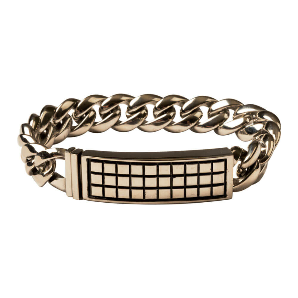 Stainless Raised Checker 9.5 In. Bracelet, , jrcigars