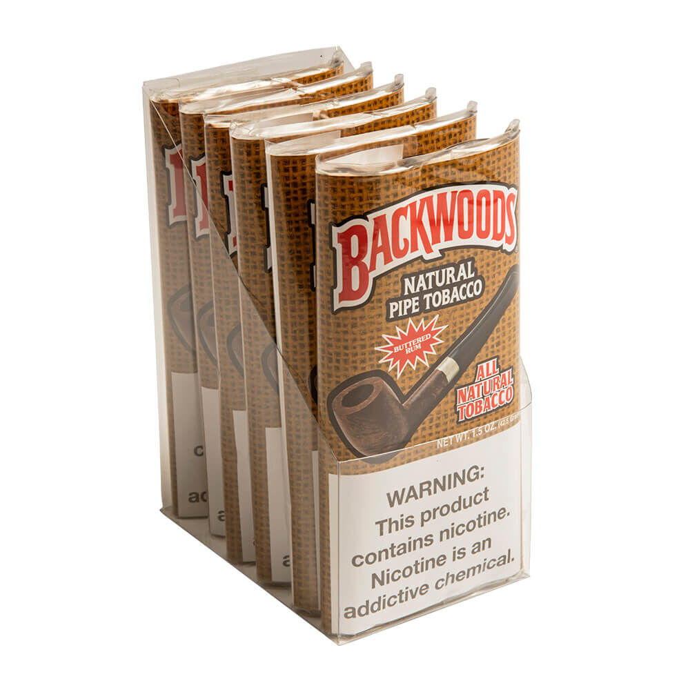 Backwoods Pipe Tobacco 6ct Butter Rum 1.5 oz Pipe Tobacco Pouches