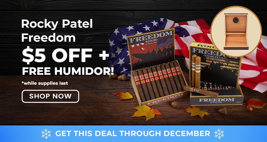 $5 off + Free Humidor! Rocky Patel Freedom
